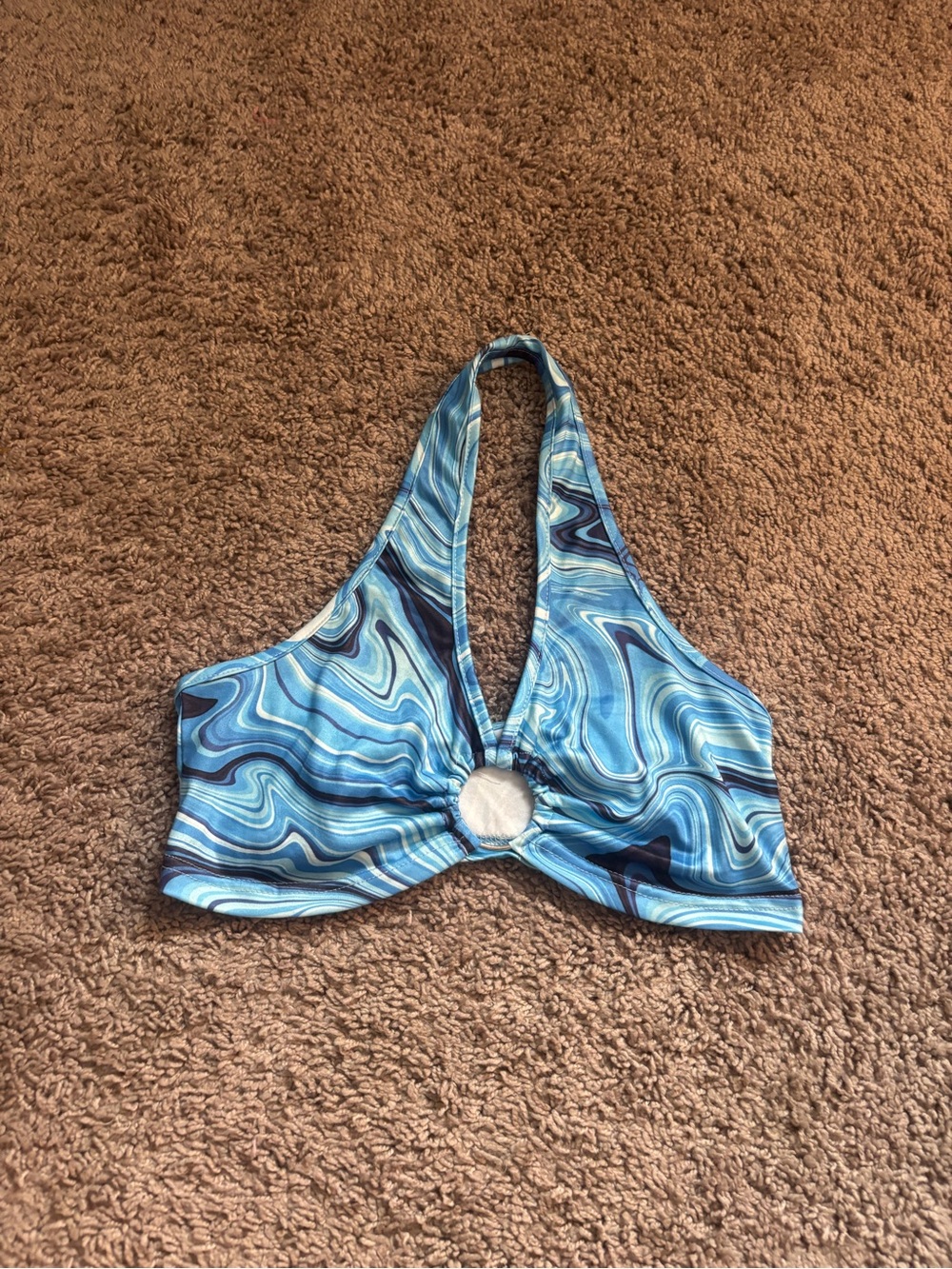 🌸 4 for $10 🌸 Blue Marble-Print Halter Crop Top